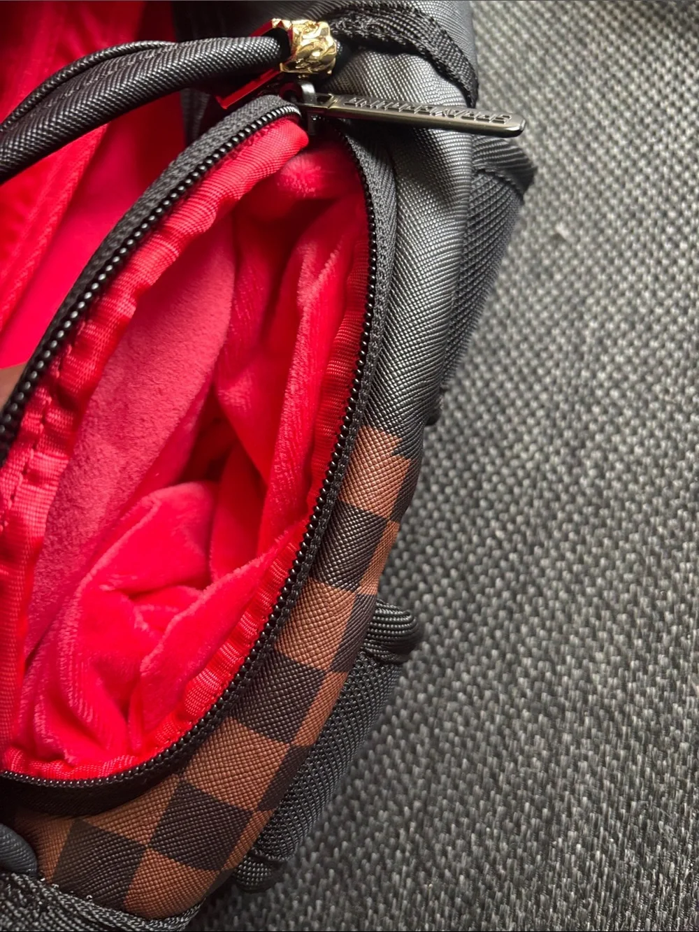 Sprayground Black, Brown & Red Checker Shark-Graphic Backpack